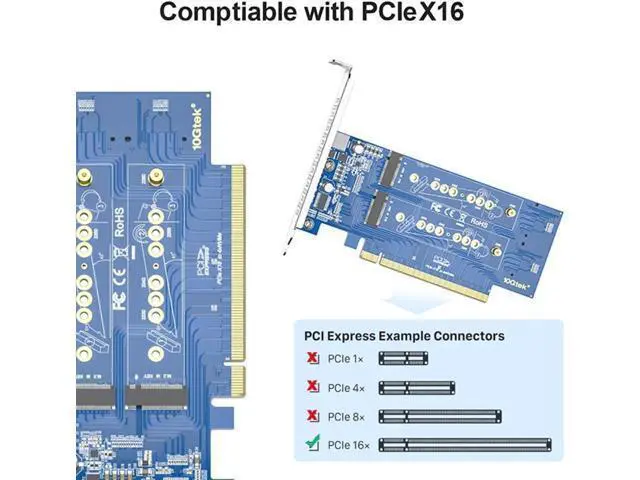 Alt view image 2 of 6 - H!Fiber 4-Port M.2 NVMe Adapter M-Key, PCIe X16 Gen3. Requires Motherboard BIOS Support for Bifurcation, with Full Height and Low Profile Bracket
