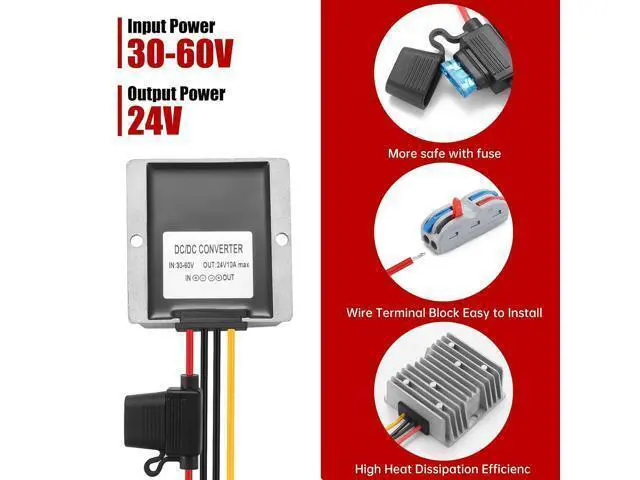 Alt view image 2 of 7 - 240W DC-DC Buck Converter, 30V-60V to 24V 10A, Waterproof Transformer for Truck/RV/Solar, Power Supply for CCTV Cameras, Overload and Short-Circuit Protection (IP67, 1 Year Warranty)