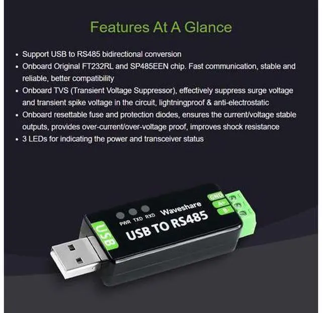 Alt view image 3 of 7 - 2PCS Industrial USB to RS485 Converter with Original FT232RL and SP485EEN Embedded Protection Circuits for Industrial Control Equipments and/or Applications