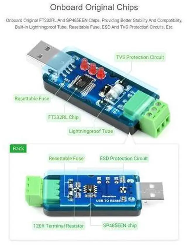 Alt view image 5 of 7 - 2PCS Industrial USB to RS485 Converter with Original FT232RL and SP485EEN Embedded Protection Circuits for Industrial Control Equipments and/or Applications