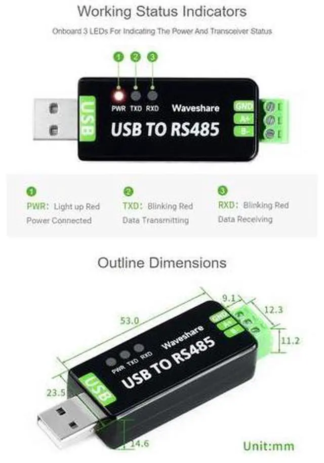 Alt view image 7 of 7 - 2PCS Industrial USB to RS485 Converter with Original FT232RL and SP485EEN Embedded Protection Circuits for Industrial Control Equipments and/or Applications