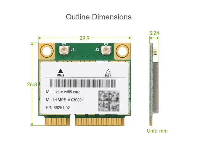 Alt view image 7 of 7 - Wireless MiniPCIe AX200 NIC, Gigabit Dual-Band Wi-Fi 6, 802.11AX Standard, Bluetooth 5.2, Supports Linux, Windows 10/11, etc