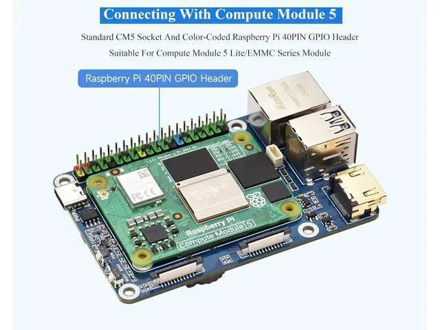 Alt view image 3 of 7 - Mini Base Board Compatible with Raspberry Pi Compute Module 5 Lite/eMMC Series, with Color-Coded 40PIN GPIO/M.2 M Key PCIe/MIPI/HDMI 4K/Gigabit ETH Interfaces,etc. Onboard EEPROM and Encryption Chip