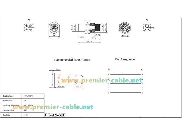 Alt view image 4 of 7 - M12 A Code 5Pin Male to Female Converter IP67 Shielded Bulkhead Feedthrough Panel Mount Industrial Circular Connector Receptacle 60V 4A for NMEA2000 Can Bus CANOpen DeviceNet (1PCS)