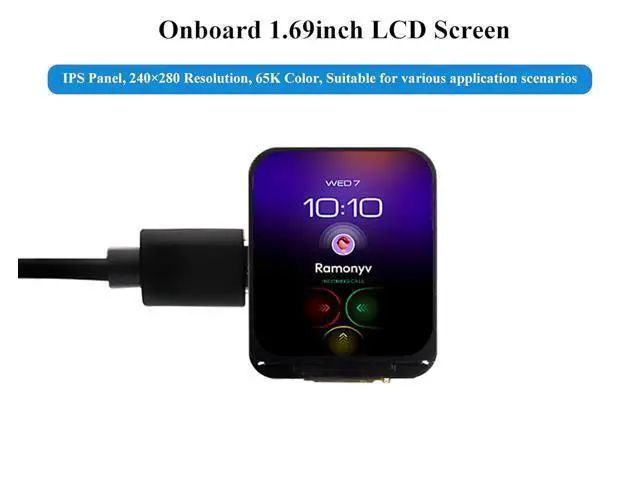 Alt view image 4 of 7 - ESP32-S3 Development Board with 1.69inch LCD IPS Display 240×280 Pixels 262K Color,USB Type-C Embedded ST7789V2 Display Driver, Accelerometer and Gyroscope Sensor, Support 2.4GHz W-i-F-i/Blue-too-th 5