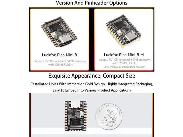 Alt view image 3 of 7 - Luck-Fox Pico Mini RV1103 Linux Micro Development Board, Integrate ARM Cortex-A7/RISC-V MCU/NPU/ISP Processors, 64 MB DDR2, 0.5TOPS, Support int4, int8 and int16 NPU (with 128MB Flash Without Header)
