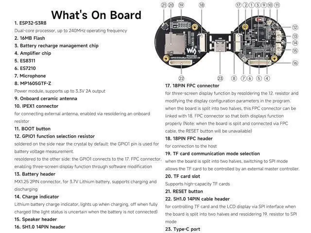 Alt view image 6 of 7 - ESP32-S3 1.28inch Double Eye Round LCD AIoT Development Board, Dual 1.28inch IPS Displays, Dual-Core 240MHz Processor, Supports Wi-Fi & Bluetooth 5 & AI Speech Interaction, Onboard DIY Connectors