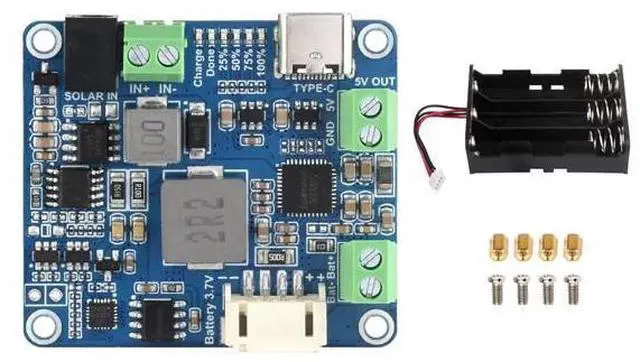 Main image of Solar Power Manager Module, Solar Charge Controller USB, Supports 6V~24V Solar Panel and Type-C Power Adapter, 5V/3A Regulated Output, with Battery Holder (Not Includes Batteries)