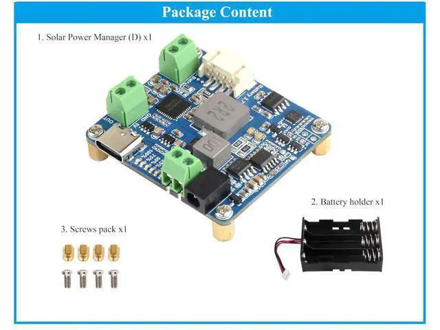 Alt view image 2 of 7 - Solar Power Manager Module, Solar Charge Controller USB, Supports 6V~24V Solar Panel and Type-C Power Adapter, 5V/3A Regulated Output, with Battery Holder (Not Includes Batteries)