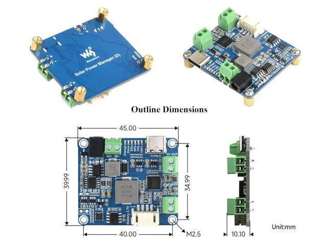 Alt view image 7 of 7 - Solar Power Manager Module, Solar Charge Controller USB, Supports 6V~24V Solar Panel and Type-C Power Adapter, 5V/3A Regulated Output, with Battery Holder (Not Includes Batteries)