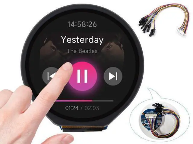 Main image of 1.28inch Touch Round LCD Module with Touch Panel, 240×240 IPS Capacitive Display Screen, 65K RGB Color, SPI & I2C Port, GC9A01 & CST816S Chip, for Raspberry Pi/Raspberry Pi Pico/Ardu/STM32, etc