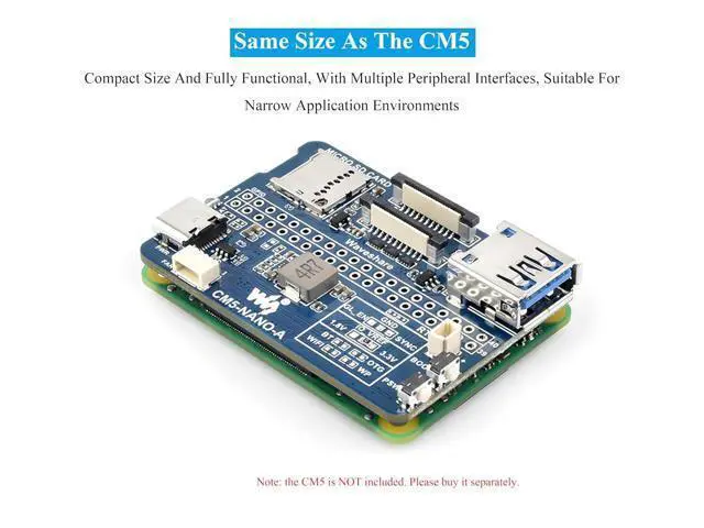 Alt view image 3 of 7 - Mini Nano Base Board for Compute Module 5 Lite/eMMC, Same Size As CM5 Compact Size and Fully Functional, with Multiple Peripheral Interfaces-40PIN GPIO, USB 3.2 Gen1 Type-A, Fan Header,etc