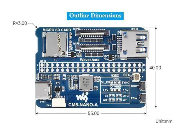Alt view image 6 of 7 - Mini Nano Base Board for Compute Module 5 Lite/eMMC, Same Size As CM5 Compact Size and Fully Functional, with Multiple Peripheral Interfaces-40PIN GPIO, USB 3.2 Gen1 Type-A, Fan Header,etc
