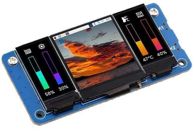 Main image of Triple LCD HAT for Raspberry Pi, Onboard 1.3inch IPS LCD 240×240 Resolution Main Screen and Dual 0.96inch IPS 160×80 Resolution LCD Secondary Screens, SPI Interface