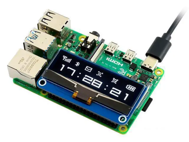 Alt view image 5 of 6 - 2.23inch OLED Display HAT, 128×32 Pixels SPI/I2C Interface Embed SSD1305 Driver for Raspberry Pi 4B/3B+/3B/2B/Zero/Zero W/Zero WH and Jetson Nano