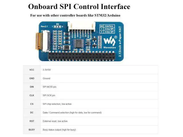 Alt view image 4 of 7 - 2.13inch E-Ink Display HAT V4 250x122 Pixel E-Paper for Raspberry Pi 5/4B/3B+/3B/2B/Zero W/WH/Zero 2 W/Jetson Nano SPI Interface, Black/White Two Display Colors, Support Partial Refresh