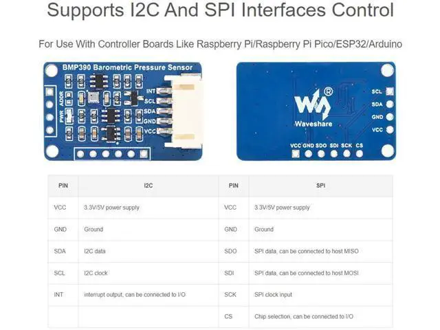 Alt view image 4 of 7 - BMP390 High Precision Barometric Pressure Sensor, Barometric Pressure/Altitude/Temperature Measuring, I2C and SPI Interfaces, for Raspberry Pi/Raspberry Pi Pico/Ardu/ ESP32