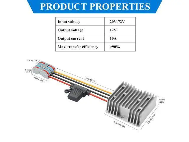Alt view image 4 of 7 - 120W DC-DC Power Converter 20V-72V to 12V 10A, Waterproof Voltage Regulator for Car/Truck/Boats, Power Supply for CCTV, Audio System, Overload & Short Circuit Protection (IP67, 1-Year Warranty)