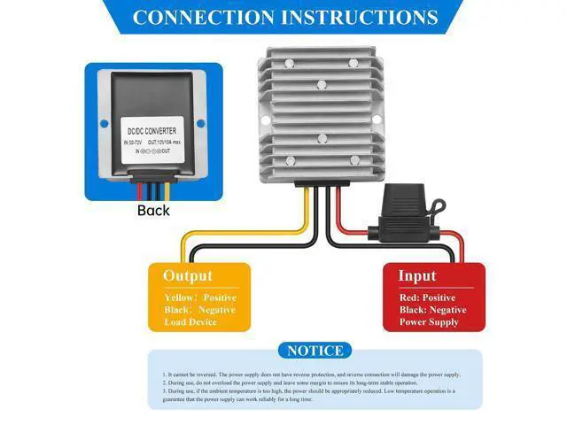 Alt view image 5 of 7 - 120W DC-DC Power Converter 20V-72V to 12V 10A, Waterproof Voltage Regulator for Car/Truck/Boats, Power Supply for CCTV, Audio System, Overload & Short Circuit Protection (IP67, 1-Year Warranty)