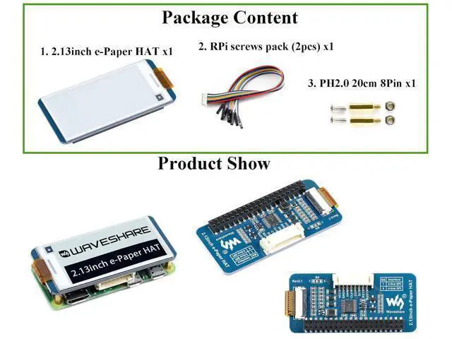 Alt view image 7 of 7 - 2.13inch E-Ink Display HAT V4 250x122 Pixel E-Paper for Raspberry Pi 5/4B/3B+/3B/2B/Zero W/WH/Zero 2 W/Jetson Nano SPI Interface, Black/White Two Display Colors, Support Partial Refresh