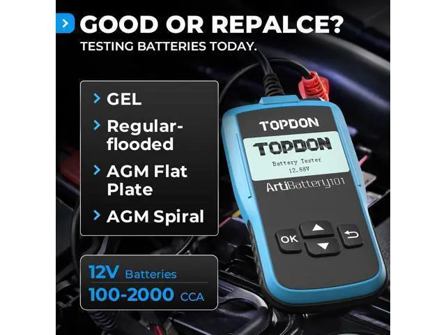 Alt view image 4 of 6 - AB101 Car Battery Tester 12V Car Battery Load Tester on Cranking Charging Systems, 100-2000 CCA Automotive Alternator Analyzer for Cars/SUVs/Light Trucks with Flooded AGM Gel Types