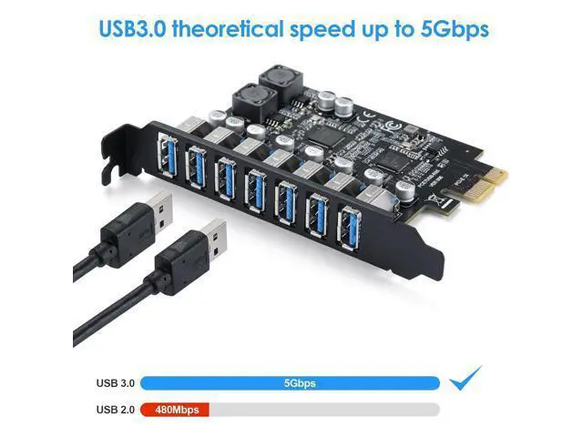 Alt view image 3 of 7 - 7-Port USB 3.0 PCIe Expansion Card for Desktop PC, 5Gbps SuperSpeed Data Transfer, PCI Express to USB 3.0 Hub Card with Dedicated Channels & UASP Support, Plug & Play, Windows 11/10/8/7/XP/Vista/Linux