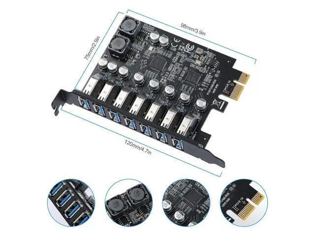 Alt view image 6 of 7 - 7-Port USB 3.0 PCIe Expansion Card for Desktop PC, 5Gbps SuperSpeed Data Transfer, PCI Express to USB 3.0 Hub Card with Dedicated Channels & UASP Support, Plug & Play, Windows 11/10/8/7/XP/Vista/Linux