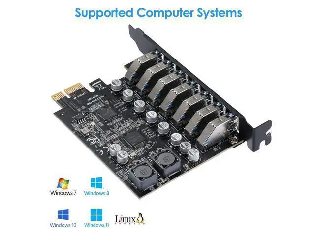 Alt view image 7 of 7 - 7-Port USB 3.0 PCIe Expansion Card for Desktop PC, 5Gbps SuperSpeed Data Transfer, PCI Express to USB 3.0 Hub Card with Dedicated Channels & UASP Support, Plug & Play, Windows 11/10/8/7/XP/Vista/Linux