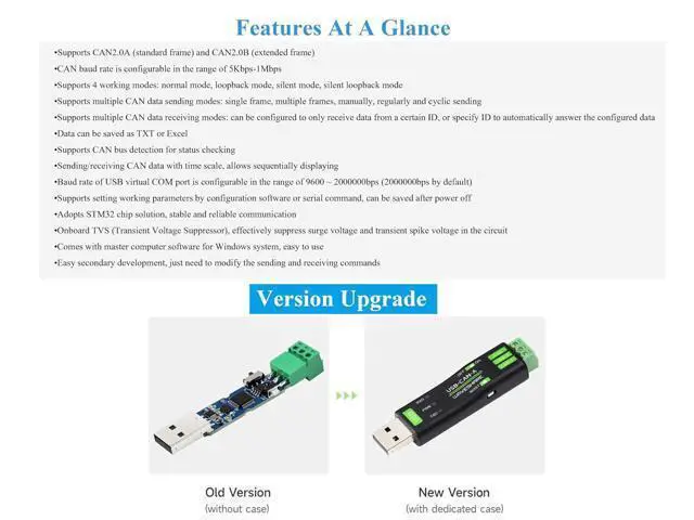 Alt view image 2 of 7 - USB to CAN Adapter Board STM32 Chip Solution, CAN Baud Rate 5kbps~1Mbps is Configurable, Compatible with Raspberry Pi Jetson Nano Linux Systems, Support Windows XP/7/8/10/11, Multiple Working Modes