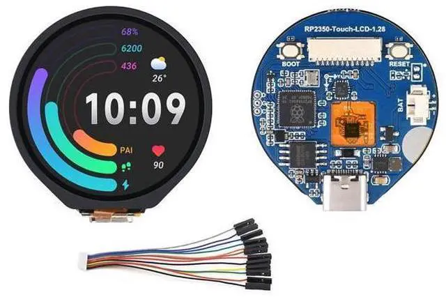 Main image of RP2350 Microcontroller Development Board with 1.28inch Round Touch Screen IPS LCD 240×240 Pixels, 65K Color, Based on RPi RP2350, Dual-Core & Dual-Architecture Design Type-C Connector