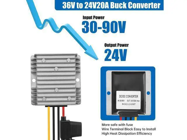 Alt view image 2 of 7 - 30-90V to 24V 20A 480W DC-DC Buck Converter Voltage Regulator - Heavy Duty Step Down Power Supply for Golf Carts, Solar Systems, Industrial Equipment