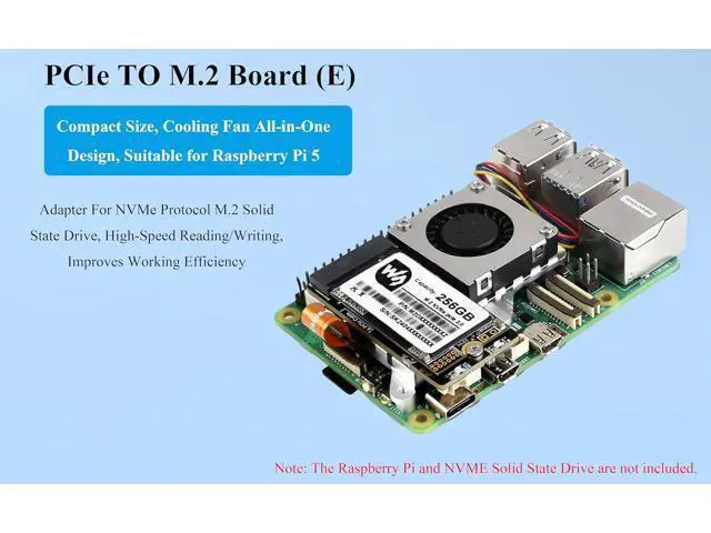 Alt view image 2 of 7 - Pi5 PCIe to M.2 Adapter Board with Cooling Fan for Raspberry Pi 5, Pi 5 NVMe HAT with Cooling Fan, Aluminium Heatsink All-in-One Design, 8Gbps Data Rate,Support M.2 NVMe SSD 2242/2230 Size