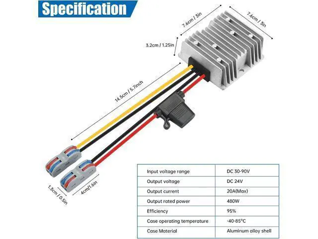 Alt view image 7 of 7 - 30-90V to 24V 20A 480W DC-DC Buck Converter Voltage Regulator - Heavy Duty Step Down Power Supply for Golf Carts, Solar Systems, Industrial Equipment