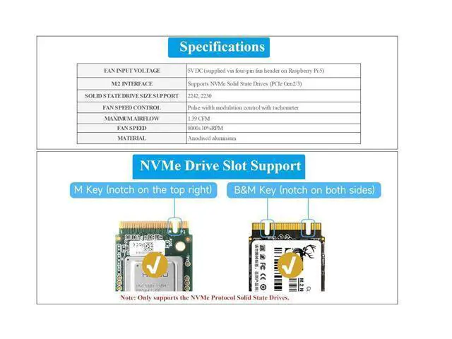 Alt view image 3 of 7 - Pi5 PCIe to M.2 Adapter Board with Cooling Fan for Raspberry Pi 5, Pi 5 NVMe HAT with Cooling Fan, Aluminium Heatsink All-in-One Design, 8Gbps Data Rate,Support M.2 NVMe SSD 2242/2230 Size