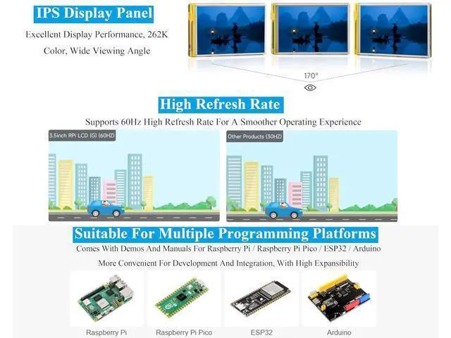 Alt view image 5 of 7 - 3.5inch Resistive Touch Screen Compatible with Raspberry Pi 5/4B/3B+/3B/3A+/Pico W/Pico 2W/2/ ESP32, 320x480, IPS LCD,SPI Interfaces, Pigo Pin or 11PIN Cable Dual Connections