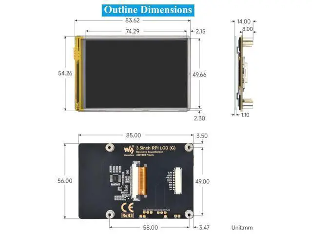 Alt view image 7 of 7 - 3.5inch Resistive Touch Screen Compatible with Raspberry Pi 5/4B/3B+/3B/3A+/Pico W/Pico 2W/2/ ESP32, 320x480, IPS LCD,SPI Interfaces, Pigo Pin or 11PIN Cable Dual Connections