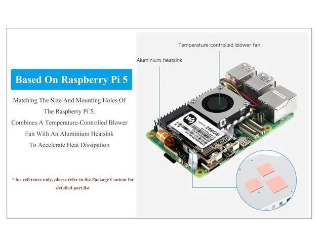 Alt view image 4 of 7 - Pi5 PCIe to M.2 Adapter Board with Cooling Fan for Raspberry Pi 5, Pi 5 NVMe HAT with Cooling Fan, Aluminium Heatsink All-in-One Design, 8Gbps Data Rate,Support M.2 NVMe SSD 2242/2230 Size