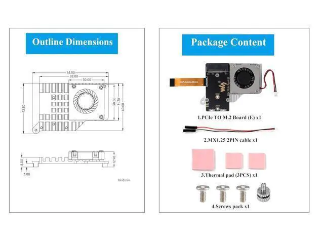 Alt view image 7 of 7 - Pi5 PCIe to M.2 Adapter Board with Cooling Fan for Raspberry Pi 5, Pi 5 NVMe HAT with Cooling Fan, Aluminium Heatsink All-in-One Design, 8Gbps Data Rate,Support M.2 NVMe SSD 2242/2230 Size