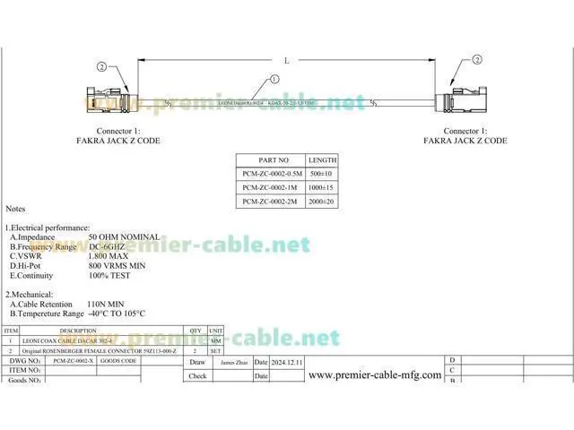 Alt view image 6 of 6 - Original Rosenberger 59Z113-000-Z FAKRA Z Female to Female RF Coaxial Cable 50 Ohm Vehicle Car GPS Antenna Extension Cable for ADAS, FPD-Link GMSL2 Camera, Satellite Radio, Infotainment (2M/6.6FT)