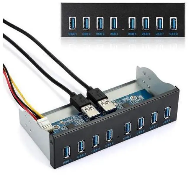 Main image of 8-Port USB 3.0 Front Panel Hub Expansion Card - with 19-Pin & SATA Cables, 5 Mounting Screws - Compatible with Windows XP/7/8/10 & Linux - Desktop PC Internal USB Hub for Case Expansion