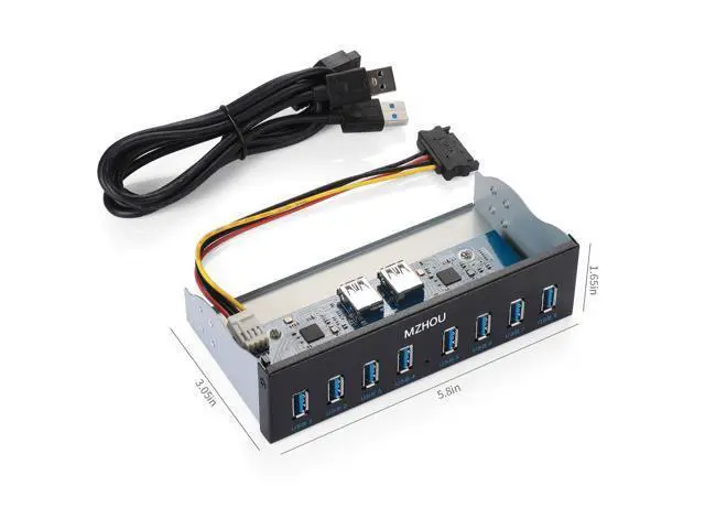 Alt view image 7 of 7 - 8-Port USB 3.0 Front Panel Hub Expansion Card - with 19-Pin & SATA Cables, 5 Mounting Screws - Compatible with Windows XP/7/8/10 & Linux - Desktop PC Internal USB Hub for Case Expansion