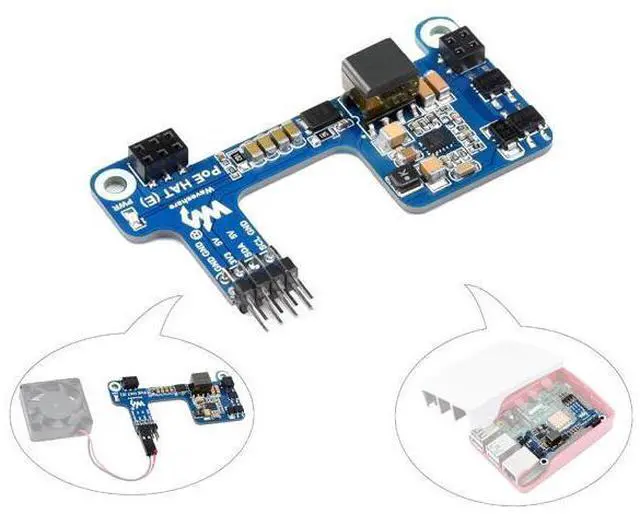 Main image of PoE HAT for Raspberry Pi 4B/3B+, Power Over Ethernet (PoE) Support 802.3af, Compatible with Official Case, Supports Cooling Fan