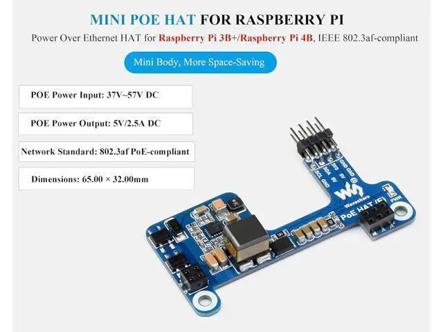 Alt view image 2 of 7 - PoE HAT for Raspberry Pi 4B/3B+, Power Over Ethernet (PoE) Support 802.3af, Compatible with Official Case, Supports Cooling Fan