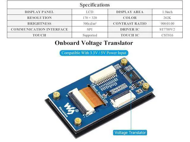 Alt view image 3 of 7 - 1.9inch Touch LCD Display Module, IPS Micro LCD Display, 172x320 Resolution, 262K Display Color, SPI and I2C Interfaces, Compatible with Raspberry Pi 5/ 4B/3B+/3B/Zero W/Zero 2 W/Pico/Pico 2W, ect.