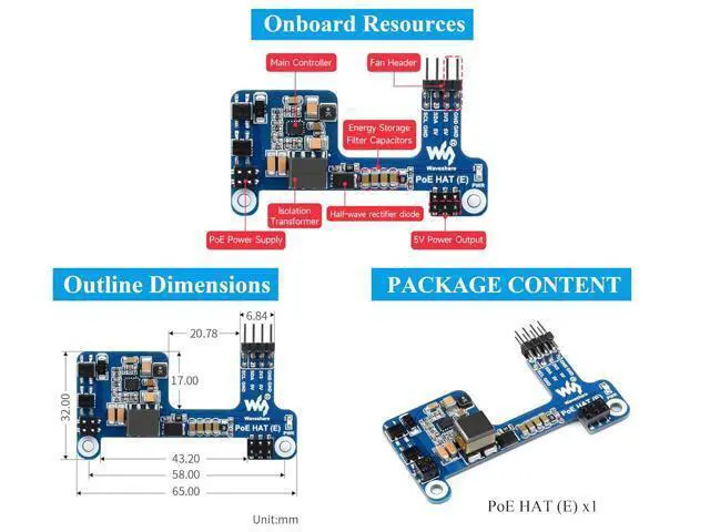 Alt view image 7 of 7 - PoE HAT for Raspberry Pi 4B/3B+, Power Over Ethernet (PoE) Support 802.3af, Compatible with Official Case, Supports Cooling Fan