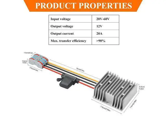 Alt view image 6 of 7 - 24V 36V 48V 60V to 12V 20A 240W DC-DC Buck Converter - Heavy Duty Waterproof 48V Step Down to 12V Voltage Regulator for Golf Carts - Overcurrent & Overtemperature Protection