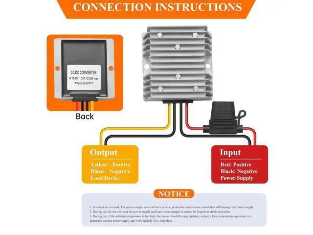 Alt view image 3 of 7 - 24V 36V 48V 60V to 12V 20A 240W DC-DC Buck Converter - Heavy Duty Waterproof 48V Step Down to 12V Voltage Regulator for Golf Carts - Overcurrent & Overtemperature Protection