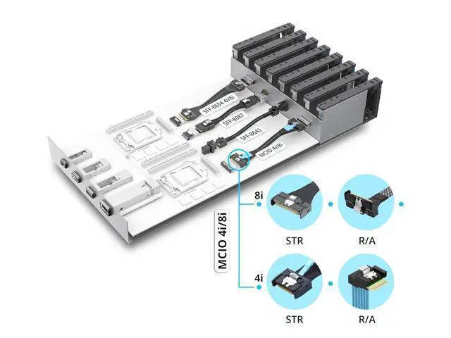 Alt view image 5 of 5 - MCIO to MCIO 8X Cable, SFF-TA-1016, Mini Cool Edge IO, 74Pin, Straight to Straight, PCIe Gen5, 85-ohm, Silver Plated AWG30, 0.2-m(0.65ft)