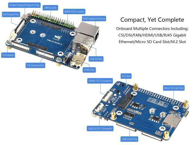 Alt view image 4 of 7 - Mini Base Board (A) for Raspberry Pi Compute Module 4 Lite/eMMC Series Module, with Standard CM4 Socket and 40PIN GPIO Header Onboard Multiple Connectors CSI/DSI/FAN/HDMI/USB/RJ45, etc. for Easy Use