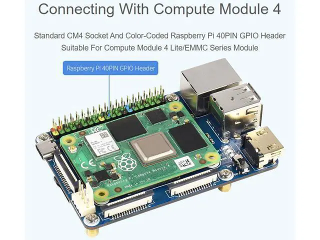 Alt view image 3 of 7 - Mini Base Board (A) for Raspberry Pi Compute Module 4 Lite/eMMC Series Module, with Standard CM4 Socket and 40PIN GPIO Header Onboard Multiple Connectors CSI/DSI/FAN/HDMI/USB/RJ45, etc. for Easy Use